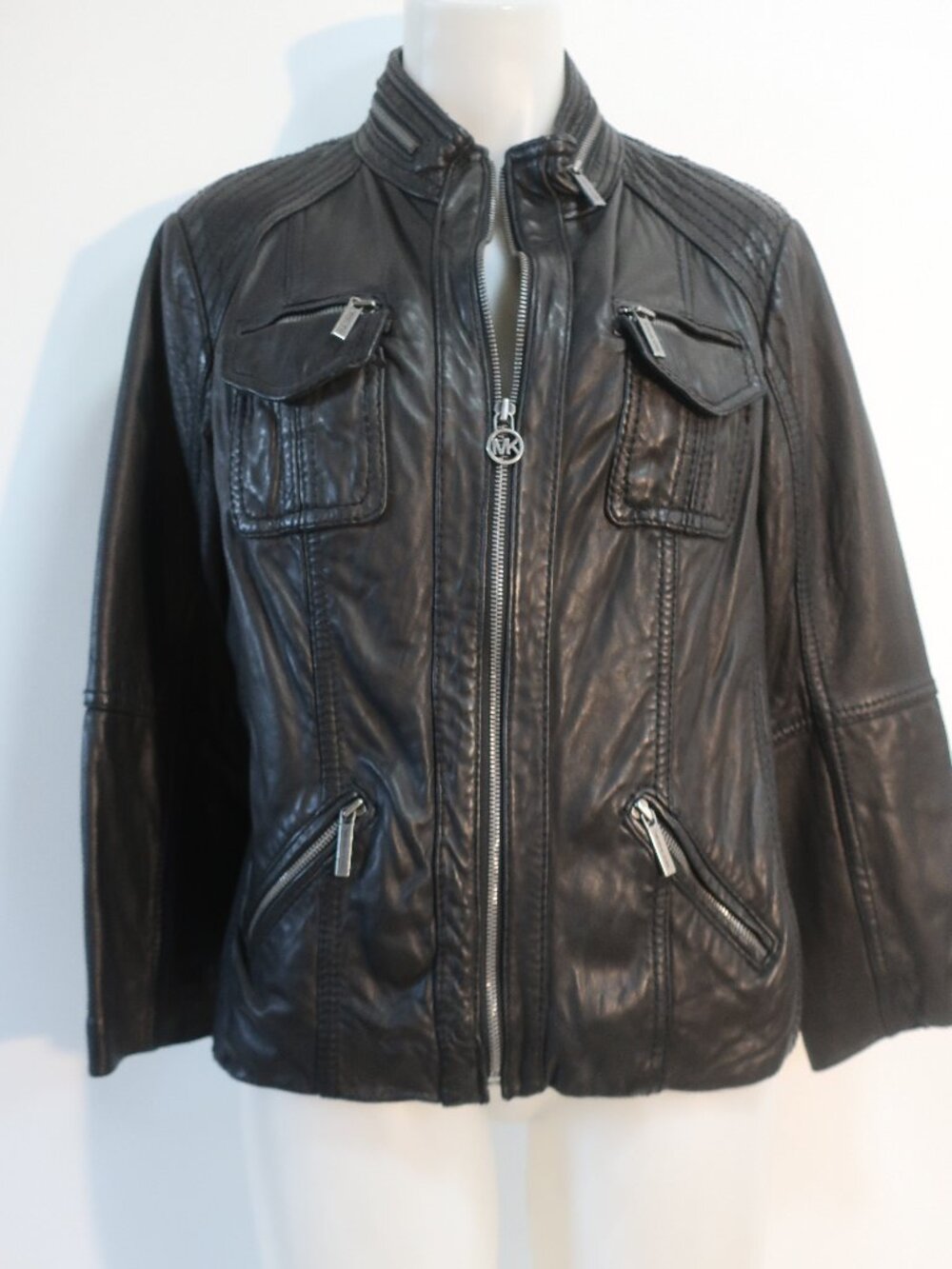 Womens Michael Michael Kors Black (Item- 17) Full Zip Leather Moto Jacket XL